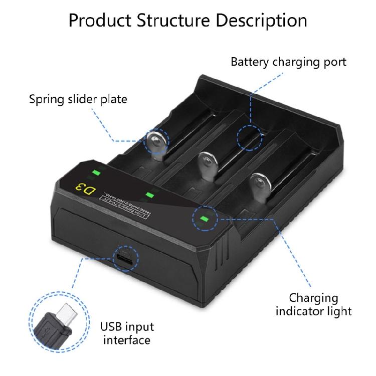 Professional 3 Slot Battery Charging System For 18650 26650 21700 Cells With Safety Circuit Design