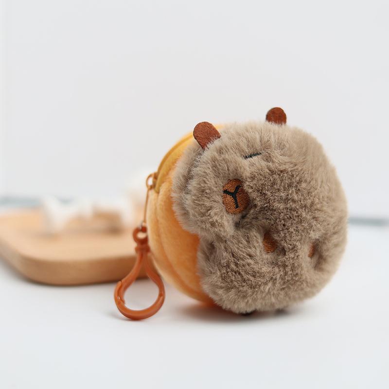 Creative Capybara Anime Plush Coin Purse  Kawaii Mini Coin Purse Round Cartoon Bags Pendant Headphone Organizer