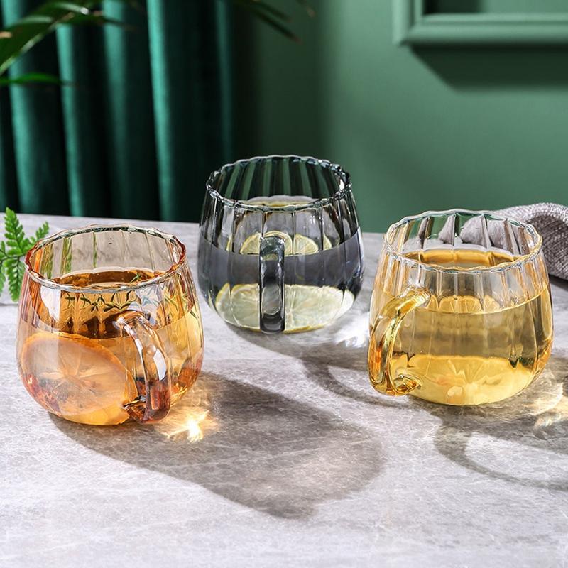 Glass Coffee Mug With Handle Vertical Stripes Coffee Cup Creative Transparent Water Cups Drinking Glasses For Hot/Cold Beverages