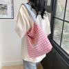 Canvas Bag Women's New Style Casual Contrast Color Plaid One Shoulder Cloth Bag College Student Literary Commuter Tote Bag