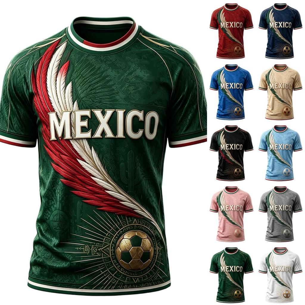 Men's Casual Round Neck Short Sleeve T-Shirt Lightweight Breathable Soccer Print with Mexico Graphic