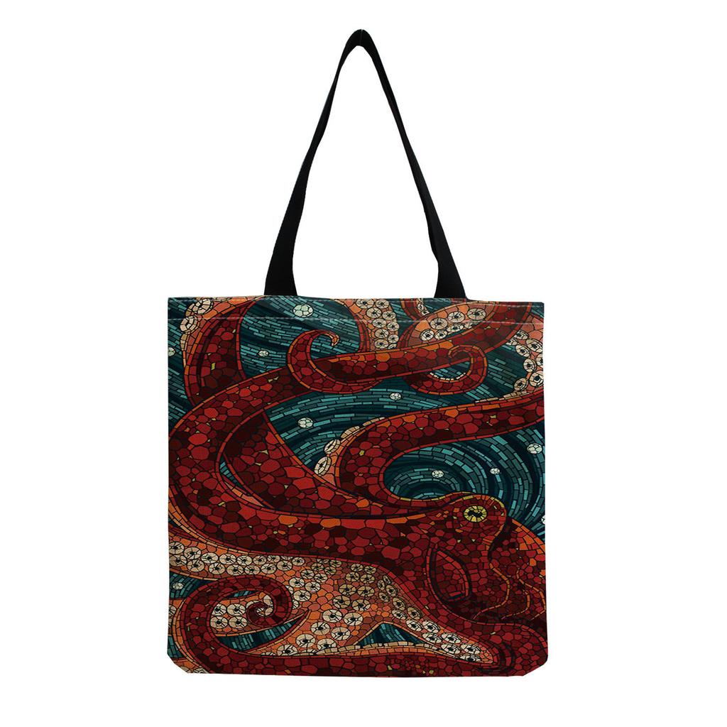 Damen Vintage Leinen-Tragetasche - Große Kapazität mit Aufdruck Schulter-Handtasche für Freizeit & Lebensmitteleinkauf KTB