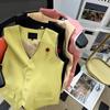 Gilet d'été fin pour femme, chic et amincissant, couleur unie, style coréen, col en V, simple boutonnage, camisole, gilet
