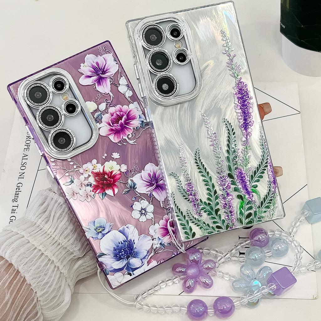 Samsung S25 Ultra Mobile Phone Case Flower Lens Film S24 All Inclusive New A56 Bracelet Protective Case