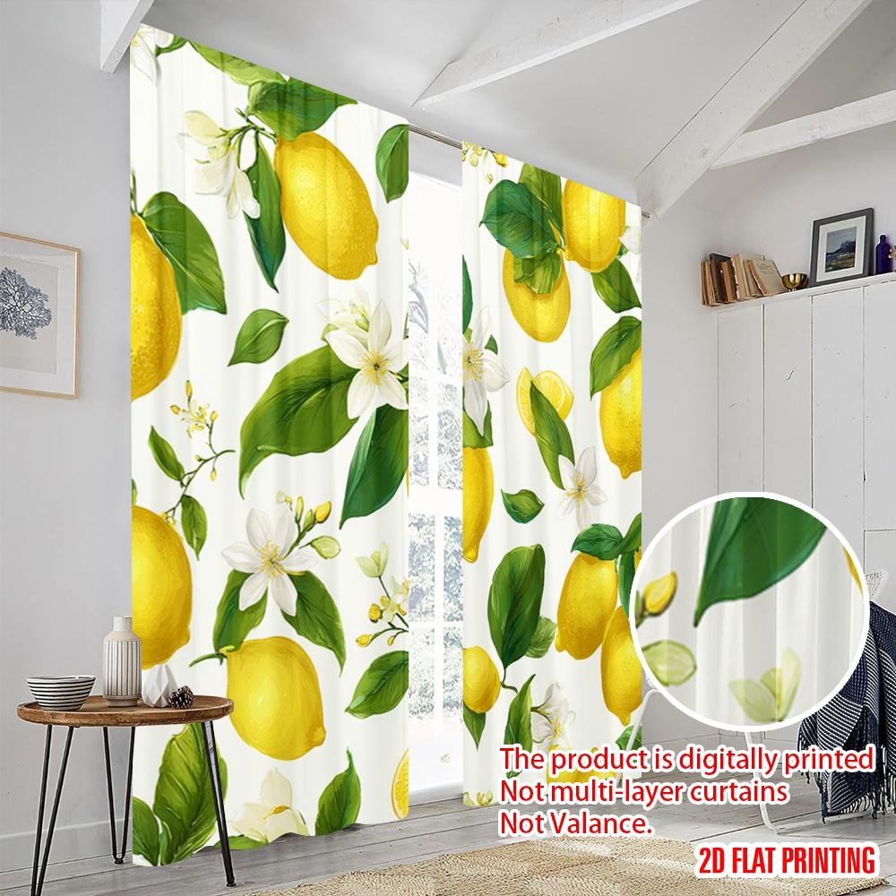 2pcs,2D Plane Printing Contemporary Curtains Lemon Blossom Delight Versatile Durable Polyester (without Rod) All Seasons Ldeal