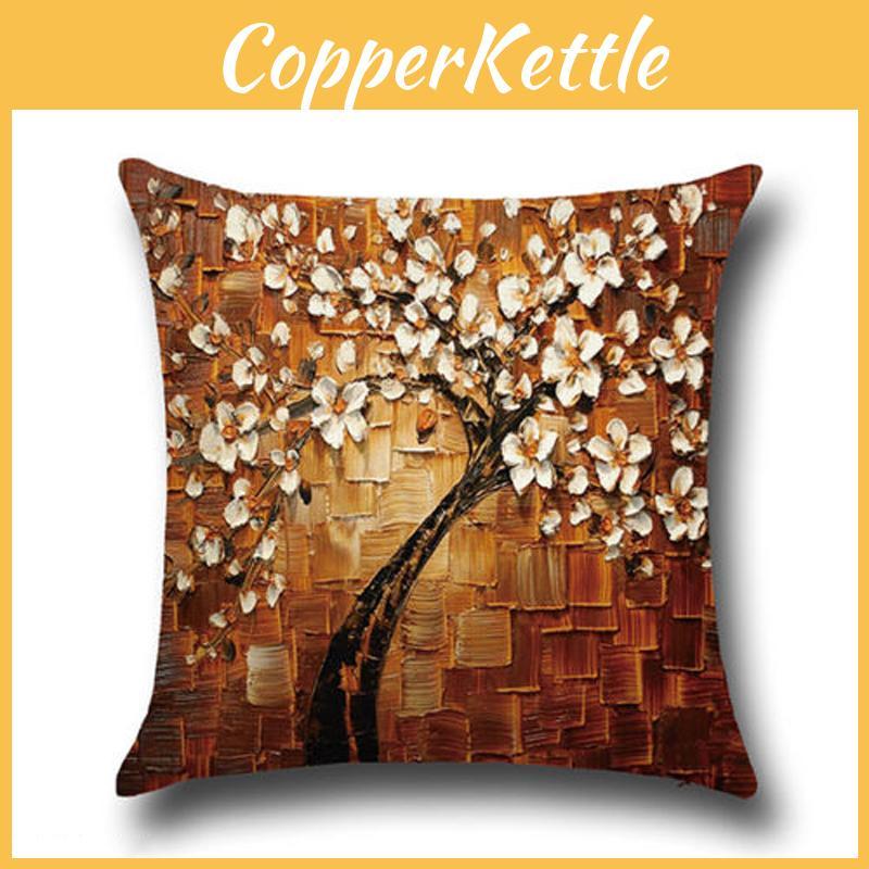 Luxuriöser 3D-bemalter Baum Blumen Kissenbezug aus hochwertigem Baumwollleinenstoff