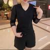 2026 Spring/Autumn Women's Rhinestone Knit Cardigan & Long Sleeve V-neck T-shirt