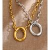 Yhpup Stainless Steel Metal Hollow Round Pendant Statement Necklace 16K Golden Platinum PVD Plated Daily Casual Collar Jewelry