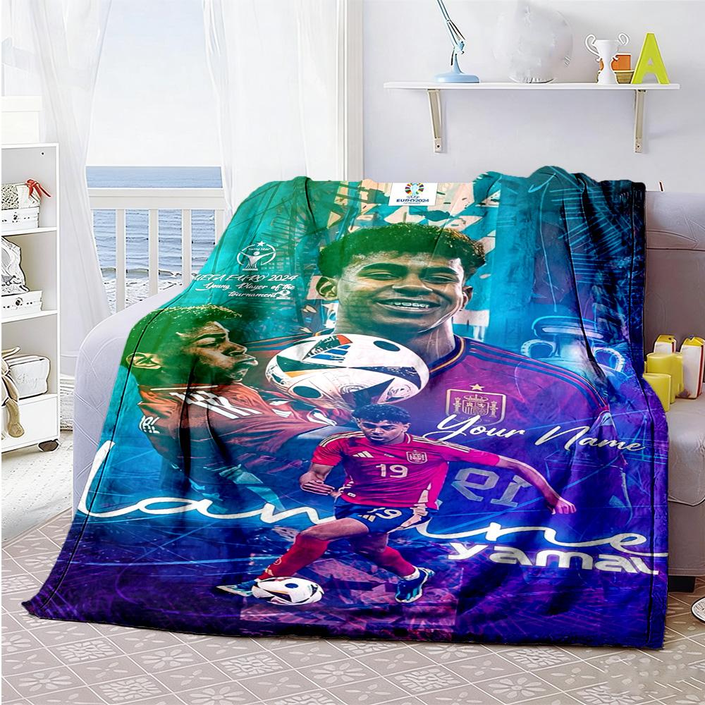 Lamin Yamal Customize Text Blanket Gift Personalized Blanket Soft Cozy Throw For Picnics Home Decor Living Room Livingroom Allseason Use