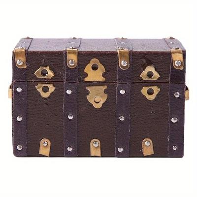 Brown Leather Wooden Box Case Vintage Case Box For 1/12 Miniature Doll House
