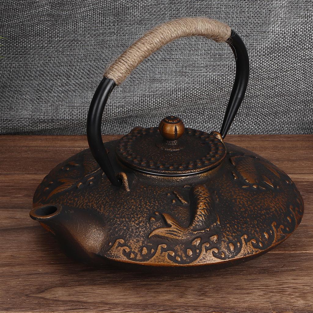 0.9L Retro Iron Elegant Kettle Household Handle Water Tea Pot Collection with Lid