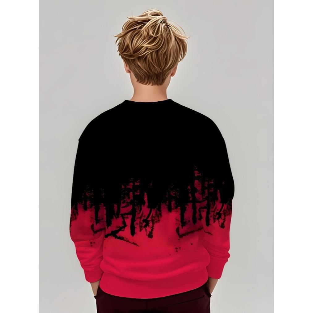 Trendy boy round neck fashionable casual gradient Feng Shui ink printed children's hoodie, spring and autumn styles