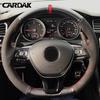 CARDAK Hand-stitched Black Suede Steering Wheel Cover for Volkswagen VW Golf 7 Mk7 New Polo Jetta Passat B8