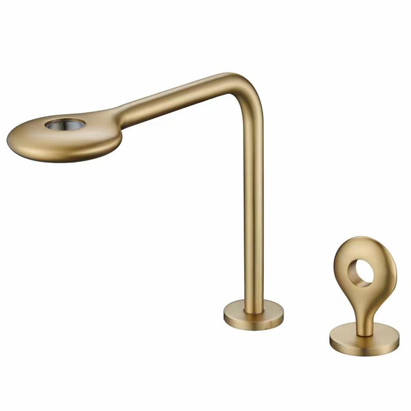 Gebürstete Gold Waschtischarmatur Vollmessing Schwarz Badezimmerarmatur Graue Spültischarmaturen 3-Loch Heiß und Kalt Wasserfallarmatur Wasserhahn