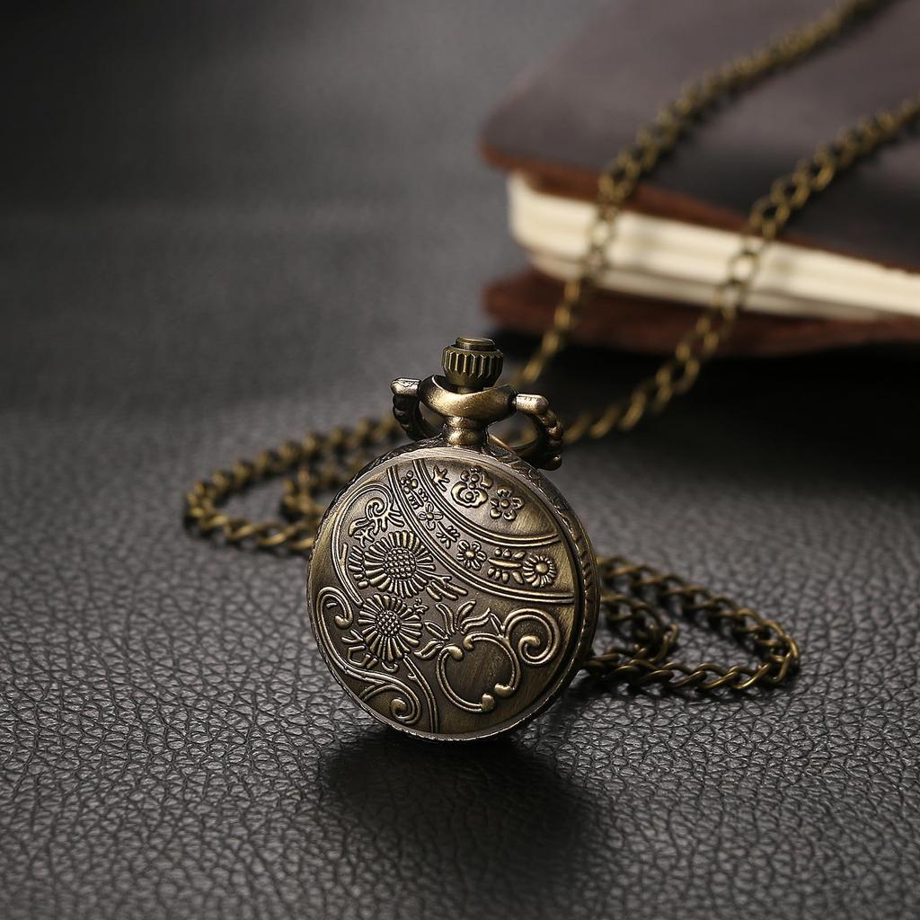 Pocket Watch Rose Antique Analog Display Waterproof Pocket Watch Pendant Necklace Chain Bronze Birthday Anniversary Christmas Valentine's Day Gift