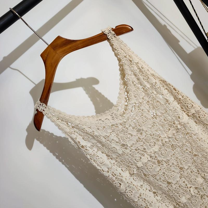 Dimanaf 2025 New Dress Women Knitting Lace Sleeveless Vest O-Neck Hollow Summer Style Loose Basic