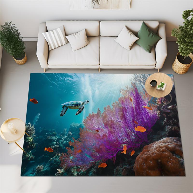 3D Sea Fish Turtles Big Carpet For Bedroom Living Room Super Soft Absorbent Sponge Bathroom Floor Mat Cute Toilet Rug Non-slip