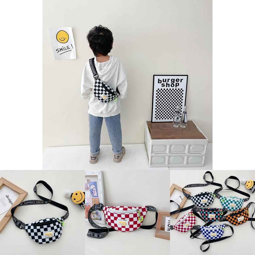 Trendy Modern Cool Boys Chest Bag Stylish Kids Waist Bag Checkered Small Crossbody