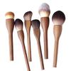 Large Vintage Walnut Wood 6-Piece Face Makeup Powder Brush Set Nylon Vegan Wood Handle Customizable Travel-Friendly Makeup