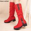 NEW Boots Women Knee High Boots Thick Heel Platform Boats Long Autumn Winter Was Thin Jane High Simple Botas Mujer