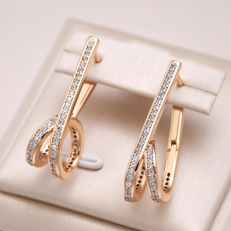 New Fashion Geometric Twine Earrings For Women Natural Zircon  Rose Gold Color Long Drop Earring Minimalist Jewelry
