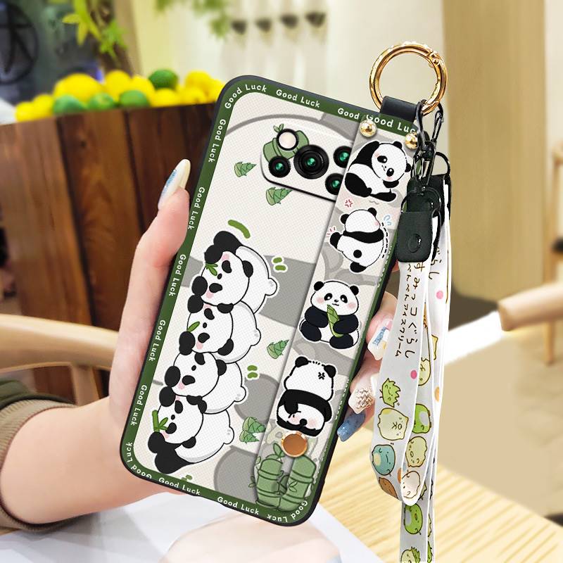 Soft case Wristband Phone Case For Xiaomi Poco X3 NFC/X3 Pro Durable Kickstand Phone Holder Ring Wrist Strap Cute Panda