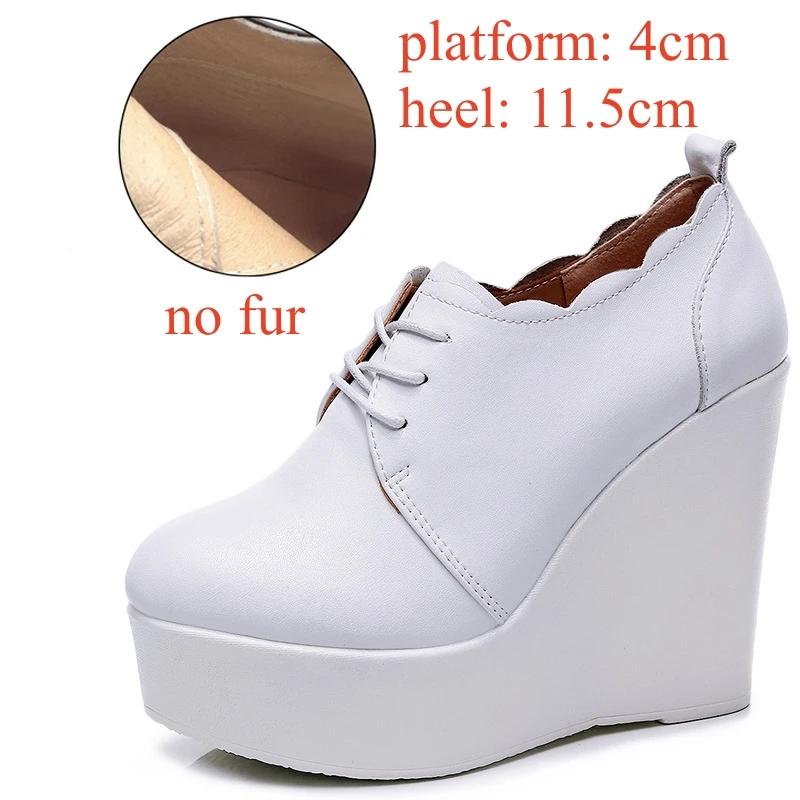 Small Size 33-43 Deep Mouth Genuine Leather Shoes Thick Bottom Platform Pumps 2025 Winter High Heels Wedges Shoes Office Model