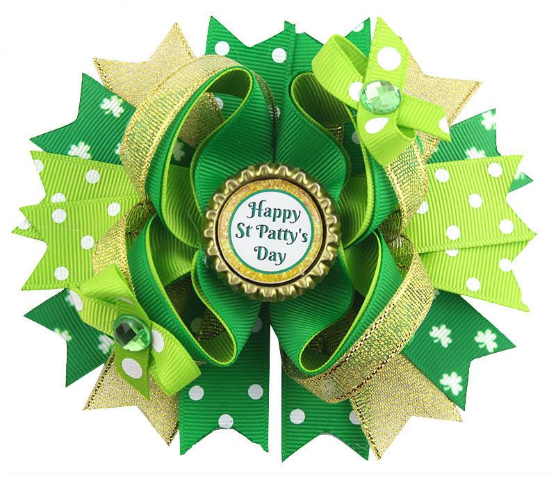 5 Clover Hair Bow St. Patty s Day Bow Shamrock Glitter Hair Clips ,St. Patrick s Accessories for Girl and Kids