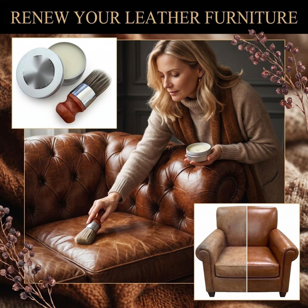 Leather Furniture Care Balm with Application Brush for Conditioning and Maintaining Leather Surfaces Restoring Softness and Preventing Cracks