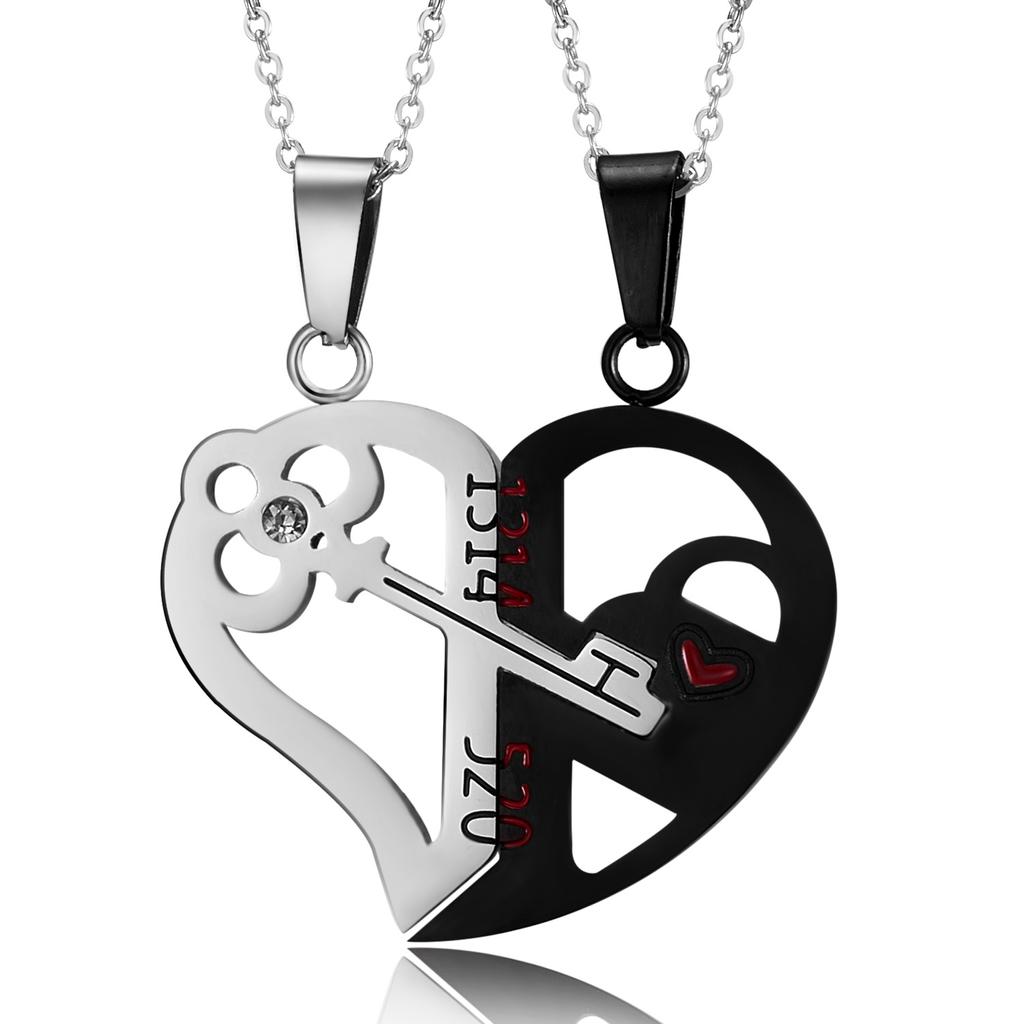 2 Pcs/Set Couple Necklace Stainless Steel Cute Cartoon Cat Animal Choker For Women Men Lovers Valentine's Day Jewelry Gifts