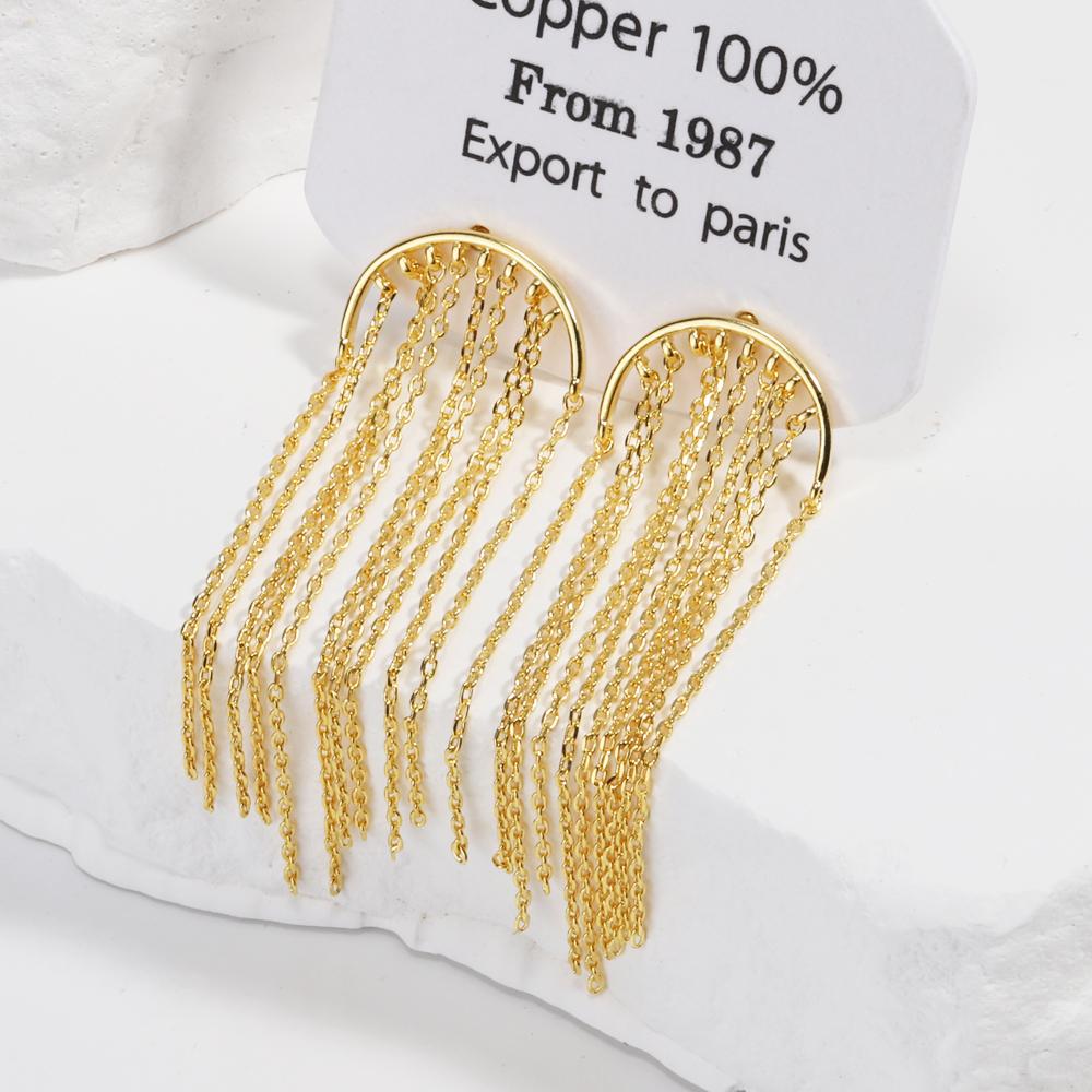 

Fashion Statement Gold Color Metal Chain Bling Long Tassel Earrings for Women Wedding Ms Daily Hot Jewelry Pendant Gift