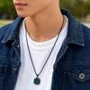 Trendy Green Square Natural Stone Necklace for Men,Stainless Steel Malachite Pendant Necklace,Minimalist Gifts for Husband Dad