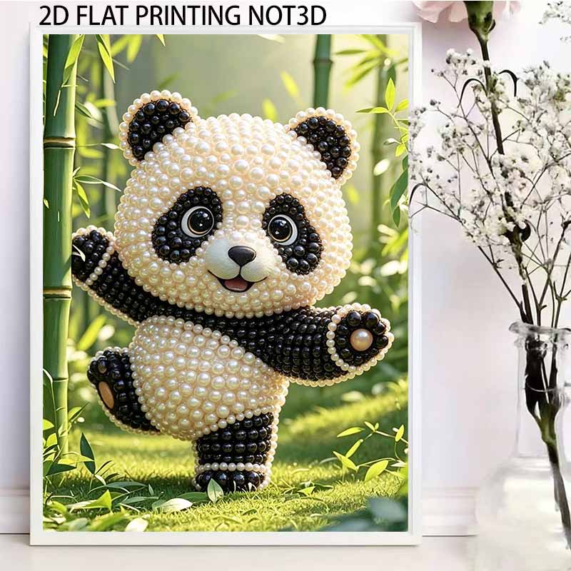 DIY Framed Pearl Painting Kit Cute Panda Bamboo 3D Sparkling Bead Art Canvas Elegant Home Wall Decor Creative Gift for Women Crafts