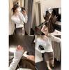 Women's Lace Trim V-Neck T-Shirt, Slim Fit, Long Sleeve, Ruffle Detail, Ideal for Spring and Autumn, Perfect As an Inner Layer.