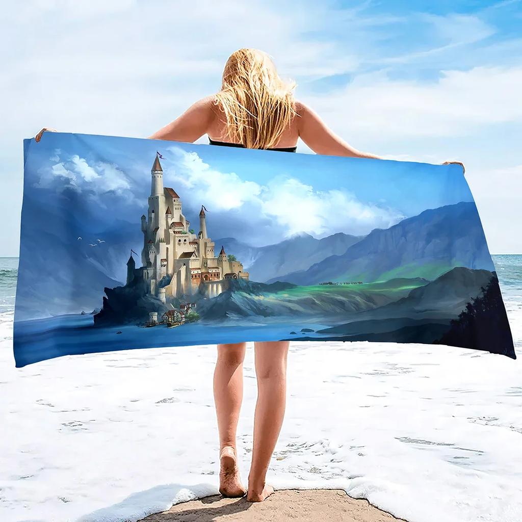 Microfiber Beach Towel Oversized,Sand Free Beach Towels for Girls, Fantasy Castle Bath Towel Large,Absorbent Soft Bathroom Towel