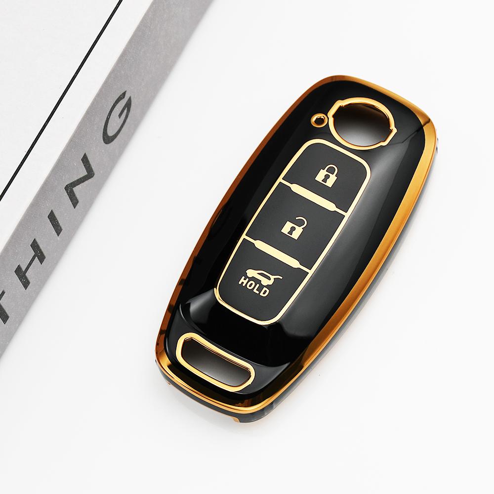 Gold Edge Soft TPU Auto Keyless Remote Key Case Holder Cover for Nissan Juke Teana Altima Ariya X-trail T33 Kicks Qashqai J12