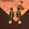 Used High-End Vintage Retro Dangle Earrings with Electroplated Freshwater Pearls - Unique Niche Design.