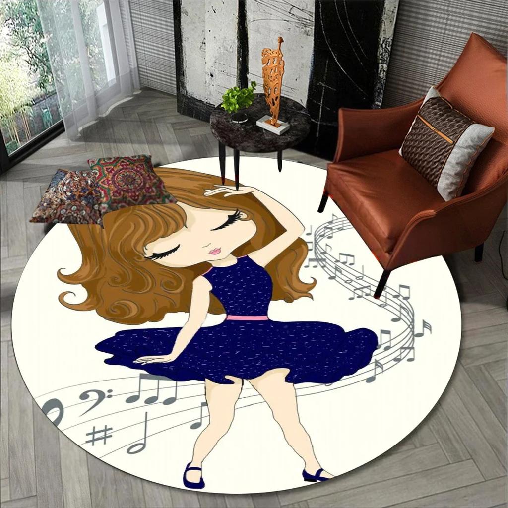 Crystal Velvet Ballet Girl Round Rug, Moon Princess Print Non Slip Floor Mat for Kids Room, Living Room, Bedroom, Home Decor