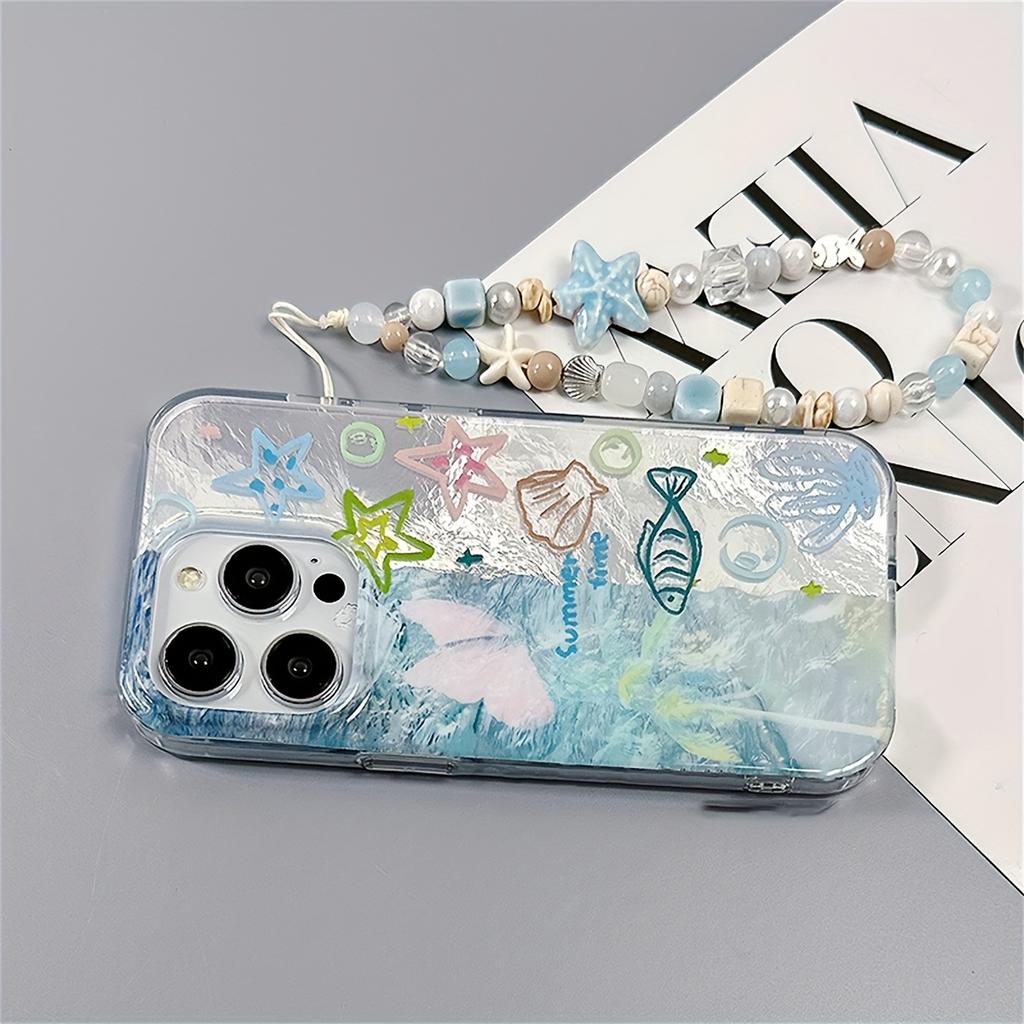 Summer Ocean Fish Butterfly Case For iPhone 16 15 14 13 12 11 Pro Max Plus With Lovely Starfish Bracelet Anti-Lost Cove