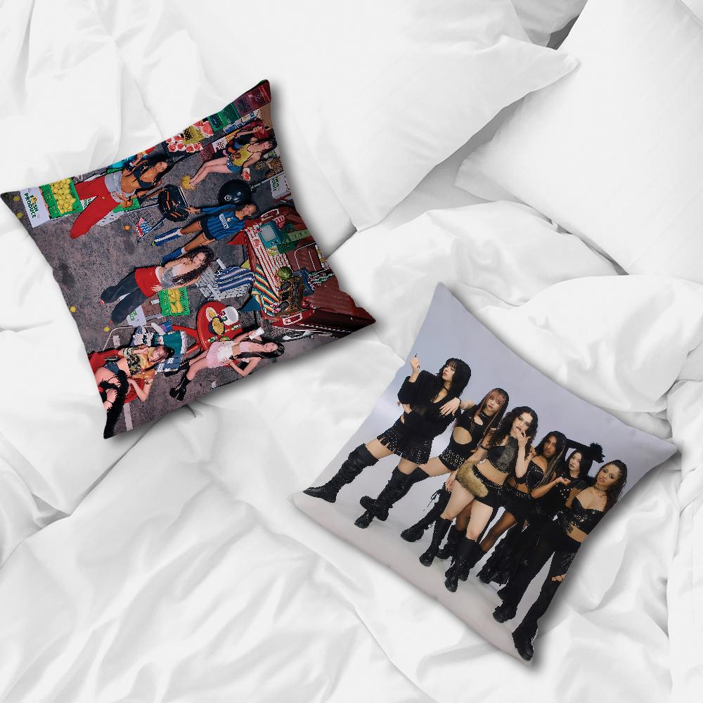 Pop Music Singer K-KATSEYE cushion cover Pillow Case Square Cushion Room Bedroom Headboard Sofa Living Backrest Nap Time