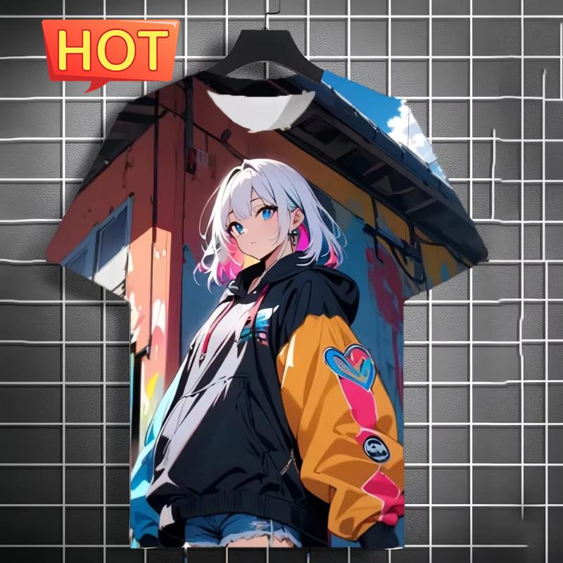 Harajuku  Style Cartoon Anime Printed Men's T-Shirt Summer Outdoor Men's Clothing Tide Girls Pattern Men Tops Short Sleeve Tee