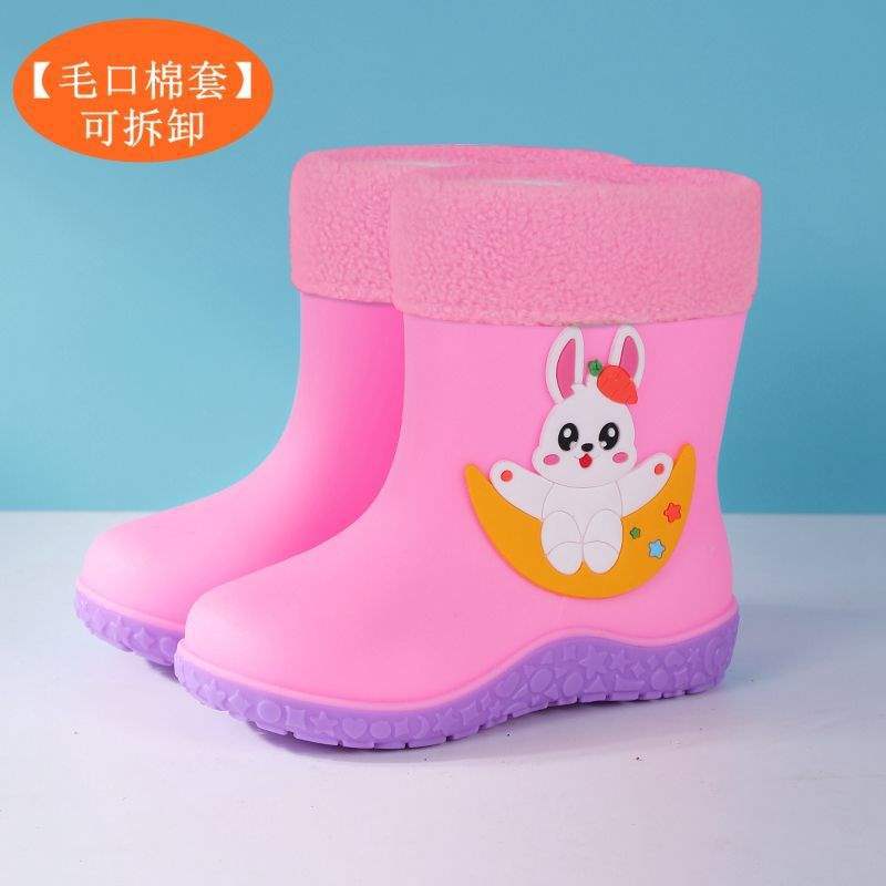 School Season Children's Rain Shoes Bundle Mouth Boys and Girls Rain Boots Non-slip Waterproof Water Shoes Kindergarten [upgrade Sole]