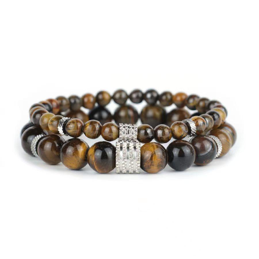 Unique Men Bracelet 2Pcs/Set 6mm 10mm Tiger Eyes Howlite Obsidian Beaded Braslet Homme Unfading Leisure Versatile Accessories
