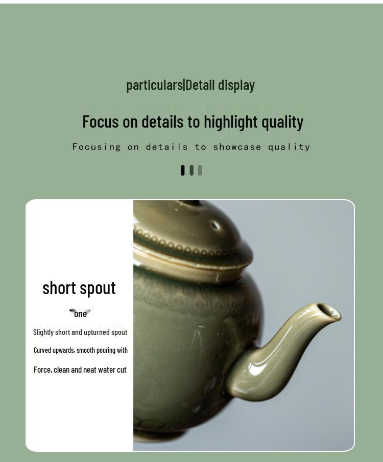 Celadon Ruyi Tea Set: Embossed Gaiwan, Teapot, Cup, Can, and Ornament