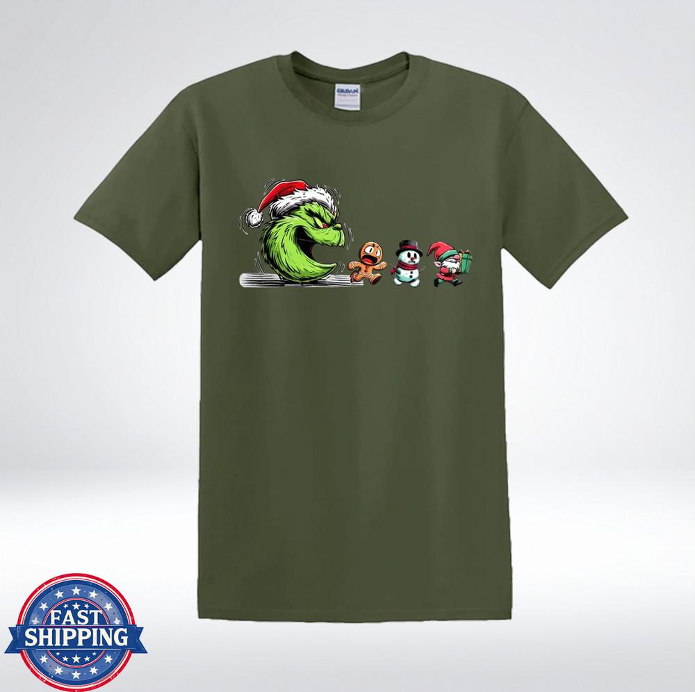 Funny Christmas Grumpy Green Character and Friends Holiday T-Shirt 4XL