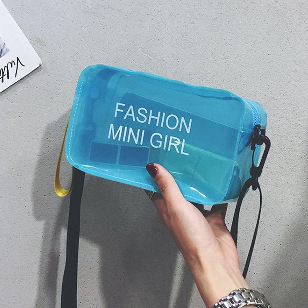 Průhledná laserová crossbody taška pro ženy, bonbónová barva, písmeno, módní mini taška přes rameno, messenger taška, PVC želé, malá tote taška