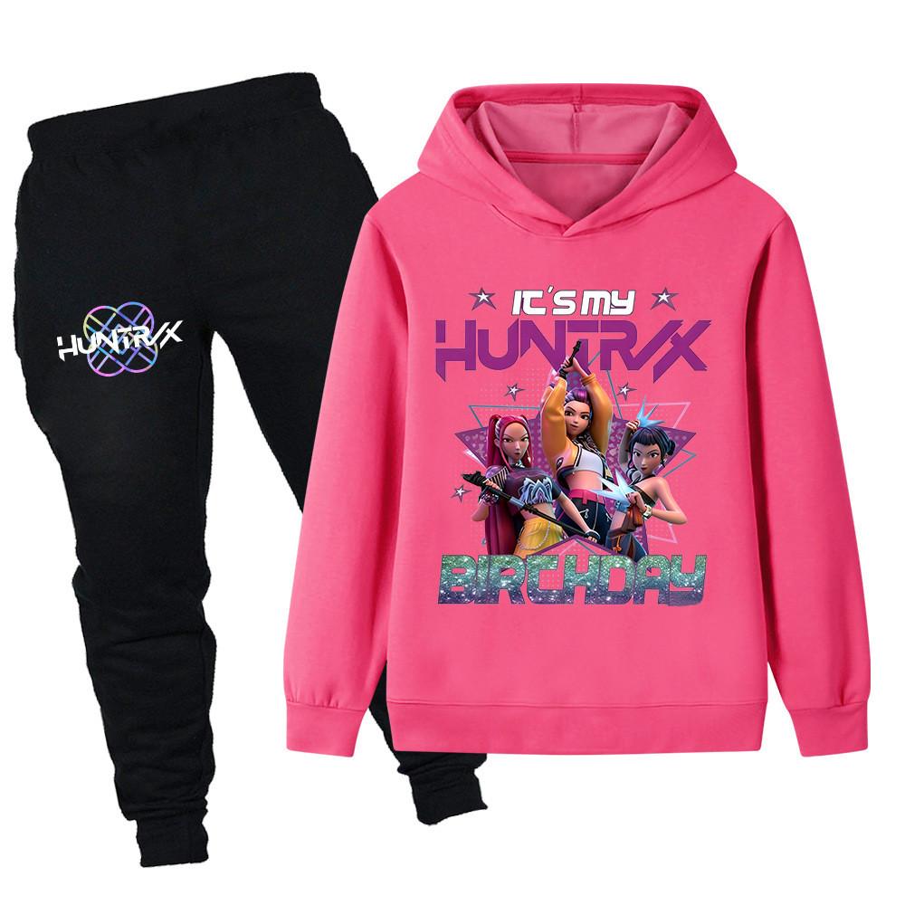 PB1240 Kinder Jungen Mädchen Kpop Mira Zoey Rumi Druck Langarm Kapuzenpullover Hose Hosen Kleidersets