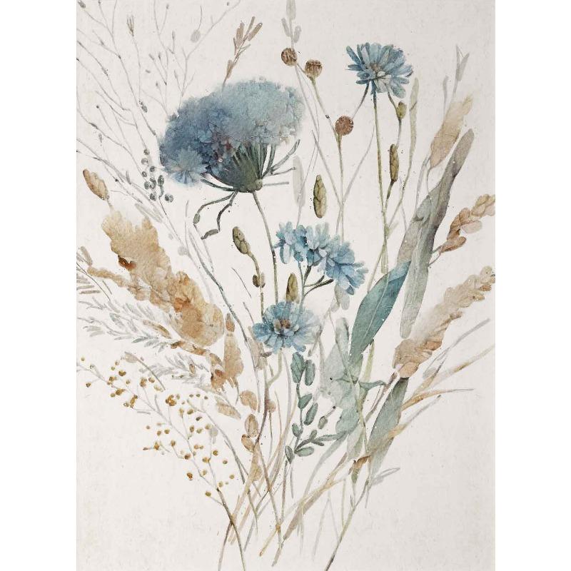 Vintage Blue Beige Wild Flowers Minimal Botanical Farmhouse Art Poster Canvas Painting Wall Print Picture Living Room Home Decor