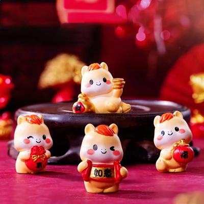 2026 New Year Figurines Miniatures Cartoon Lucky Horse Micro Landscape Ornaments Home Desk Decorations Room Decor Gift