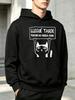 Unisex "Reluctant Late Cat" Print Hoodie, Long Sleeves With Pockets, Made Of Soft Fabric, Casual Hooded Top For Daily & Holiday Wear